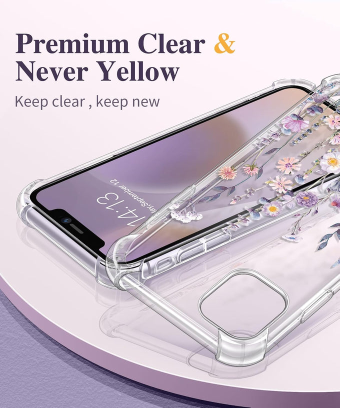 GVIEWIN for iPhone 11 Case Floral, Screen Protector & Camera Lens Protector