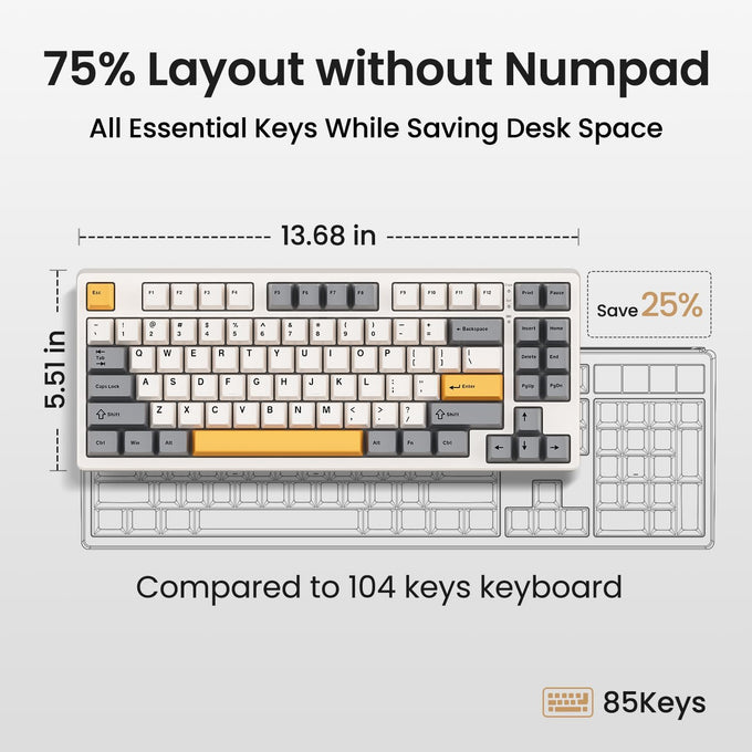 Kisnt KN85 Wireless Mechanical Keyboard, 75% Layout, Bluetooth/2.4GHz/USB-C, Custom RGB Backlit, Hot-Swappable Linear Switch, Creamy Sound for Gaming/Typing (Retro Beige)