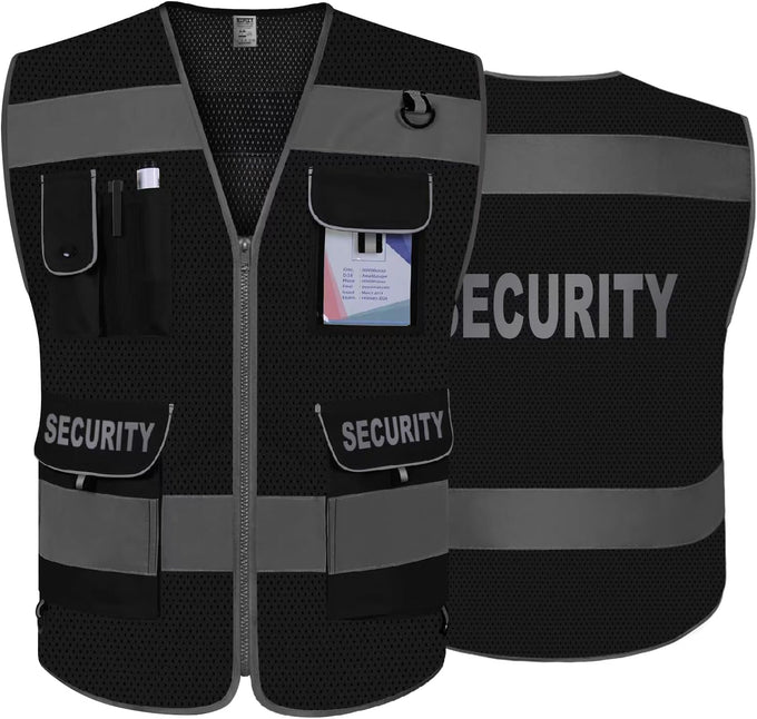 TCCFCCT Security Vest for Security Guard 9 Pockets Safety Vest, Black L