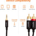 Amazon Basics 3.5mm Stereo Aux to 2 RCA Audio Cable Adapter for Sound, Connecting Amplifiers, Speakers, Smartphone, Tablet with Gold-Plated Plugs, 4 Feet/1.2 m, Black