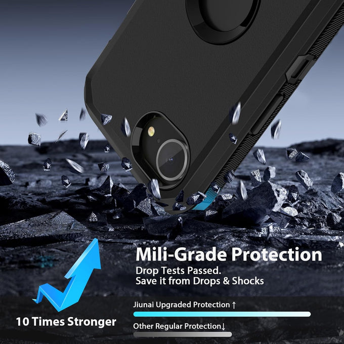 Jiunai for iPhone 16e Case 17e Cover Heavy Duty Shockproof Rugged Black