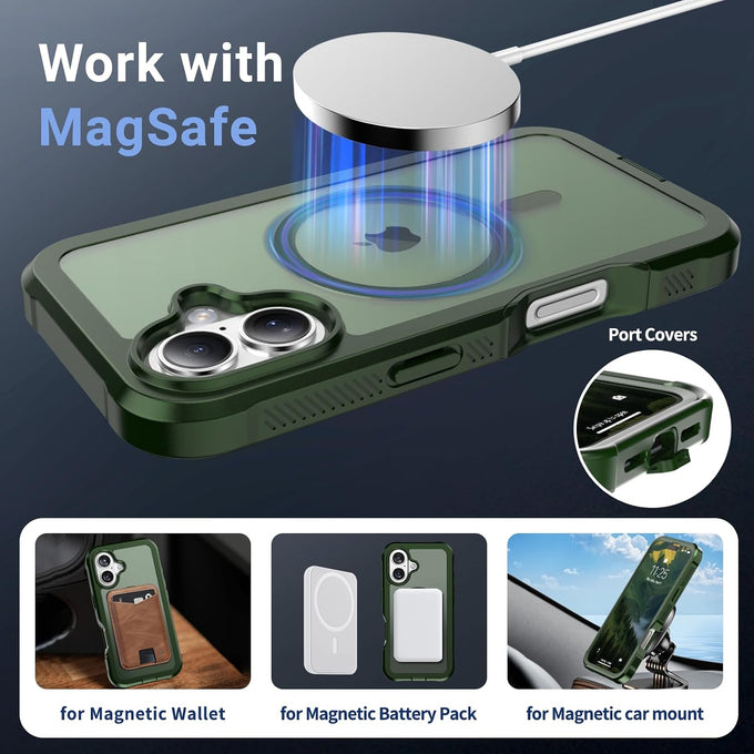 jaroco Magnetic for iPhone 17 Case Heavy Duty Protection Army Green