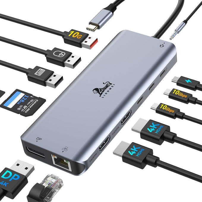 Docking Station Dual Monitor 4K HDMI 13-in-1 USB C Hub for Laptop MacBook