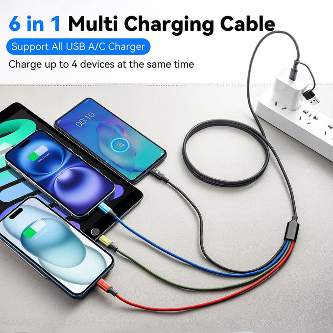 Minlu 6 in 1 Multi Charging Cable, USB A/USB C Charger Cable, 2 Pack 6Ft