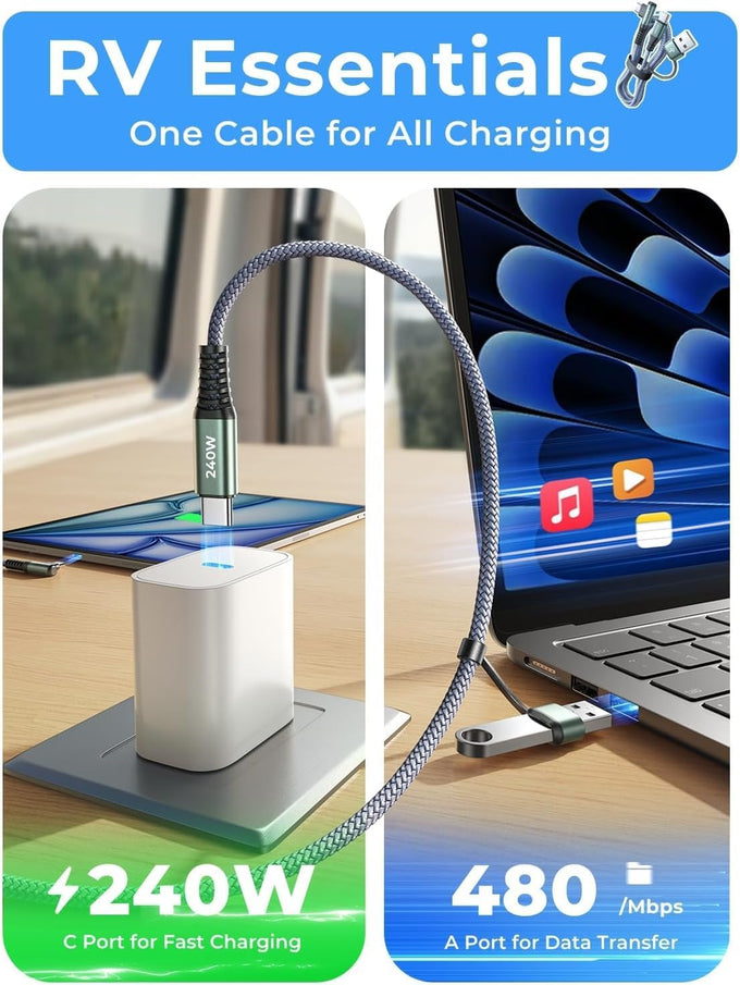 AINOPE 10 FT USB C Cable Fast Charging, 240W USB-C Charge Cable with Adapter, Fast Charger USB C Cable Supports 100W, Right Angle USB C Fit MacBook Pro/Air, iPad Pro/Air, iPhone 17/16/15, 10FT Grey