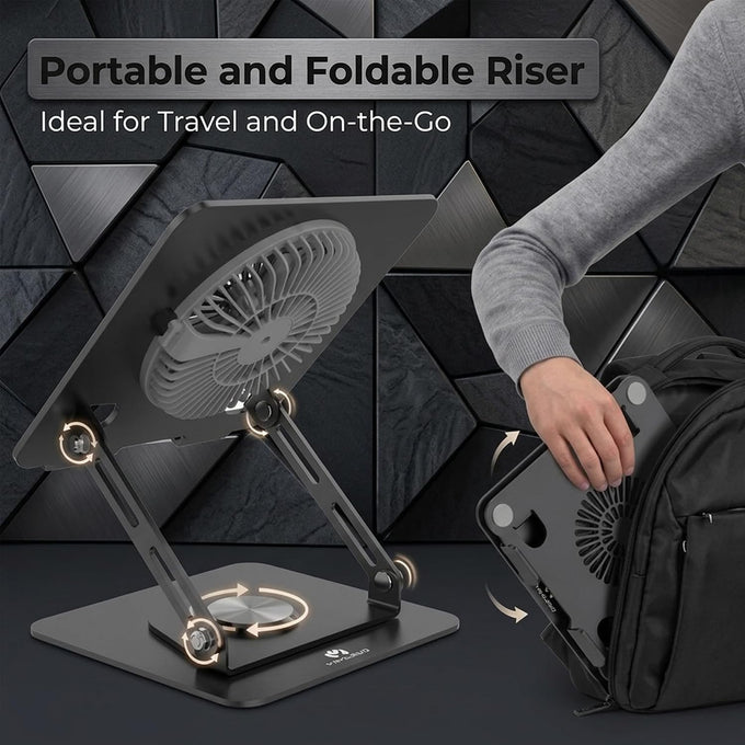 Laptop Stand with Cooling Fan& RGB Lighting,360° Rotating Iron Laptop Riser