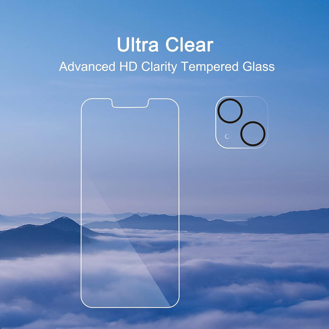 Ailun Screen Protector + Camera Lens Protector for iPhone 13, 2+2 Pack