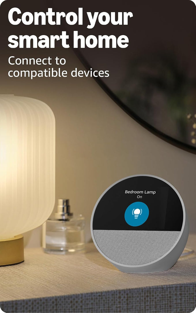Amazon Echo Spot (newest model), Great for nightstands, offices and kitchens, Smart alarm clock, Designed for Alexa+, Glacier White
