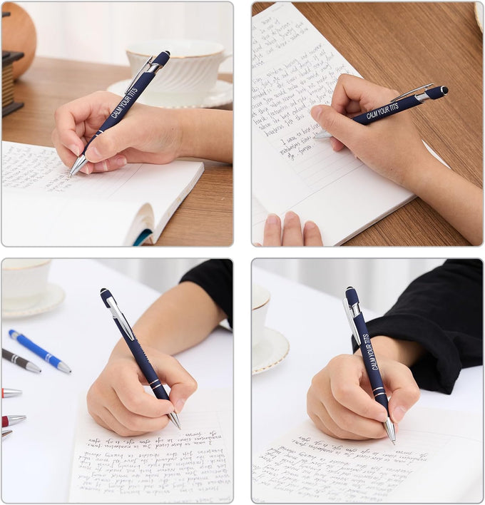 Actsun Funny Pens, 12 Pack Fine Point Smooth Writing Ballpoint Pens with Inspirational Tips, Black Ink, Touch Stylus Screens, Motivational Gift for Office & Desk Accessories