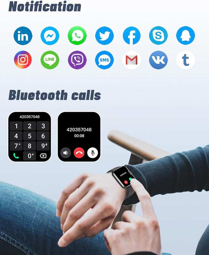 GRV Smart Watch for Men Women, Bluetooth Call, for iPhone Android Black