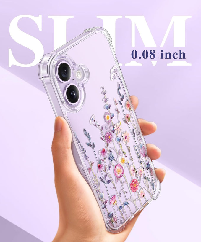 GVIEWIN for iPhone 17 Case Floral Clear Slim Women