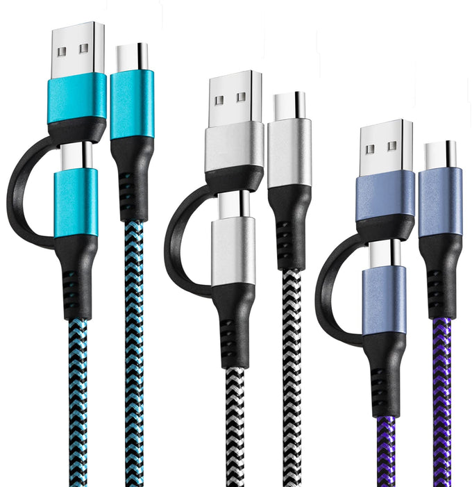 USB C to C Cable, 3 Pack 6ft Fast Charging Cord, 2-in-1 USB-A/C to C Cable