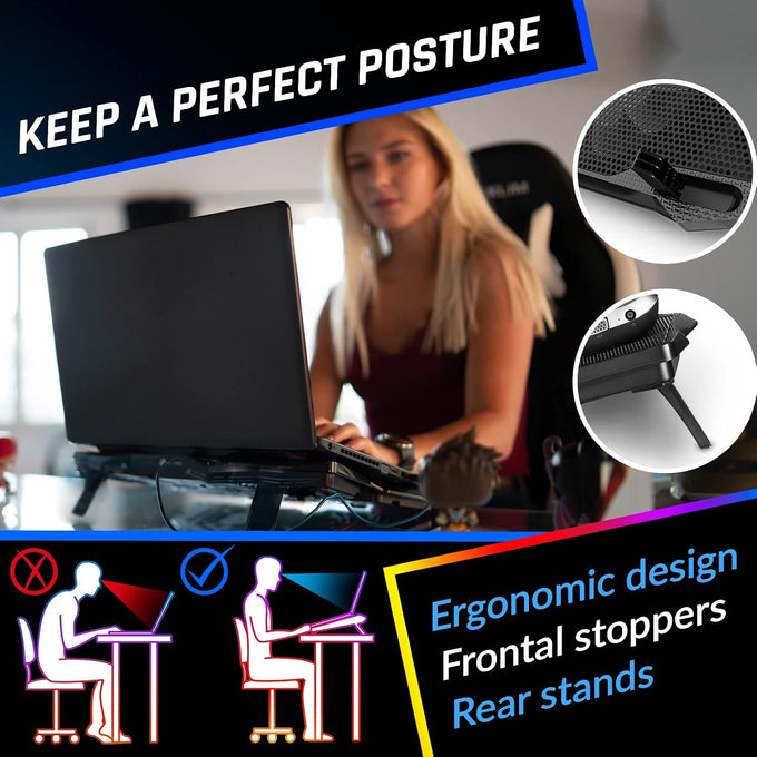 Laptop Cooling Pad with 4 Fans at 1200 RPM - USB Stand for PC and Consoles