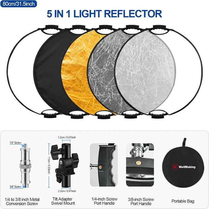 WELLMAKING 32'' Reflector Photography with tilt Adapter for Studio Outdoor