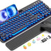 Wireless Keyboard and Mouse, Backlit Typewriter with Magnetic Wrist Rest