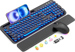 Wireless Keyboard and Mouse, Backlit Typewriter with Magnetic Wrist Rest