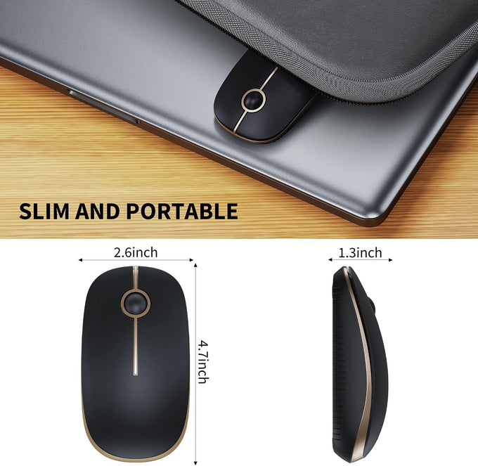 VssoPlor Wireless Mouse, 2.4G Slim Computer Laptop Mouse, Black and Gold