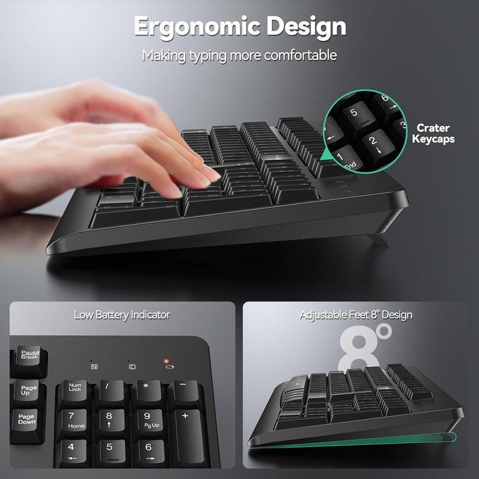 TECKNET Wireless Keyboard, 2.4G Silent Full-Size Keyboard with Number Pad