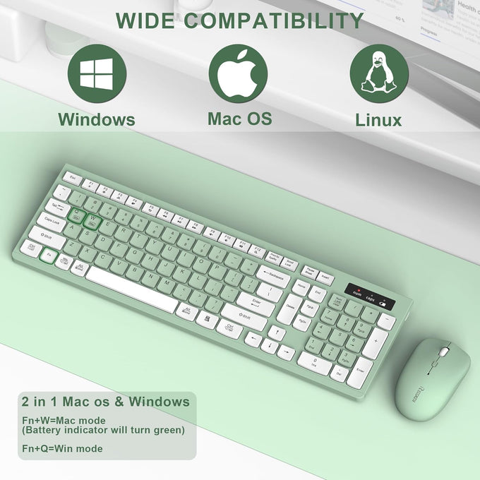 Wireless Keyboard and Mouse Combo Silent for Office and Home(Avocado Green)
