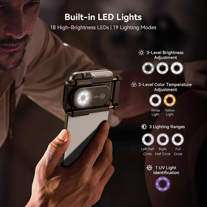 APEXEL 100X Portable Pocket Phone Microscope, Easy Focus for Beginners