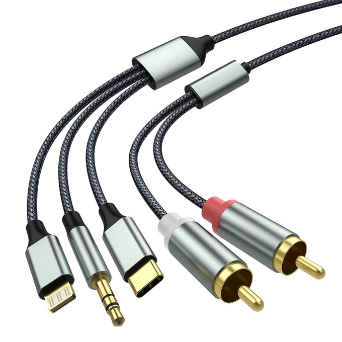 3 in 1 Lightning USB C 3.5mm to 2 RCA Audio Cable for Car Amplifier