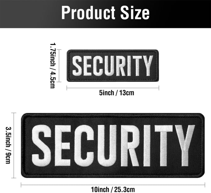 WILDREEDS 2 Pieces Hook and Loop Security Patches, Tactical Security Embroidery Patch for Police Vest Jacket Back Panel(1Pcs Small and 1Pcs Large, Black)