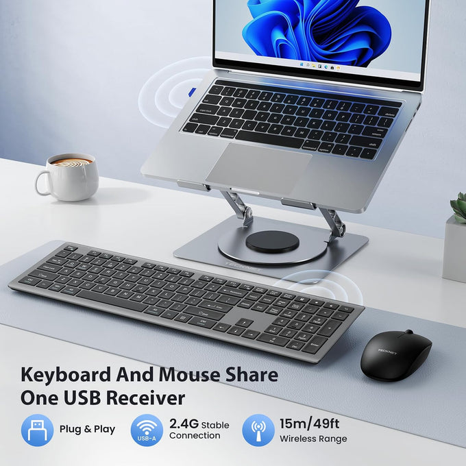 TECKNET Wireless Keyboard Rechargeable 2.4G Ultra-Slim, Comfortable Typing
