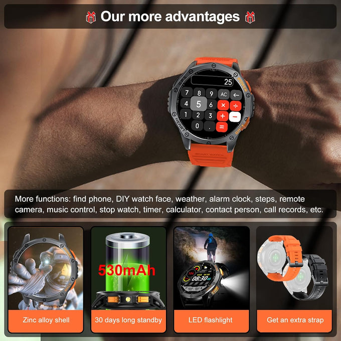 Military Smart Watch for Men, Built-in GPS, 30-day standby, 1.43" AMOLED