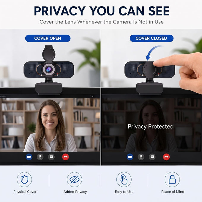 1080P Webcam with Microphone and Privacy Cover Plug&Play