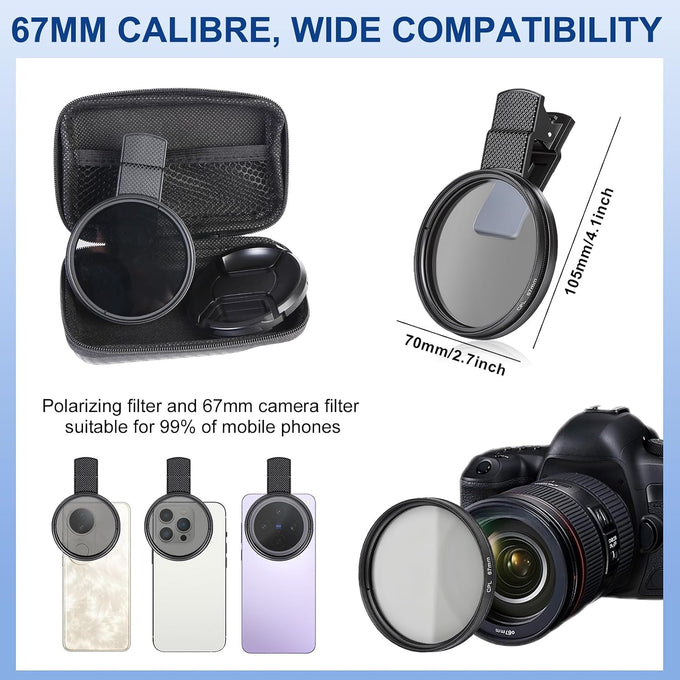 67mm CPL Filter for Phone/DSLR, HD Circular Polarizer Polarizing Filter, Lens Attachment for iPhone 17 16 15 14 13 12 Samsung Galaxy Pixel and Other Phones/Camera, Eliminate Reflections