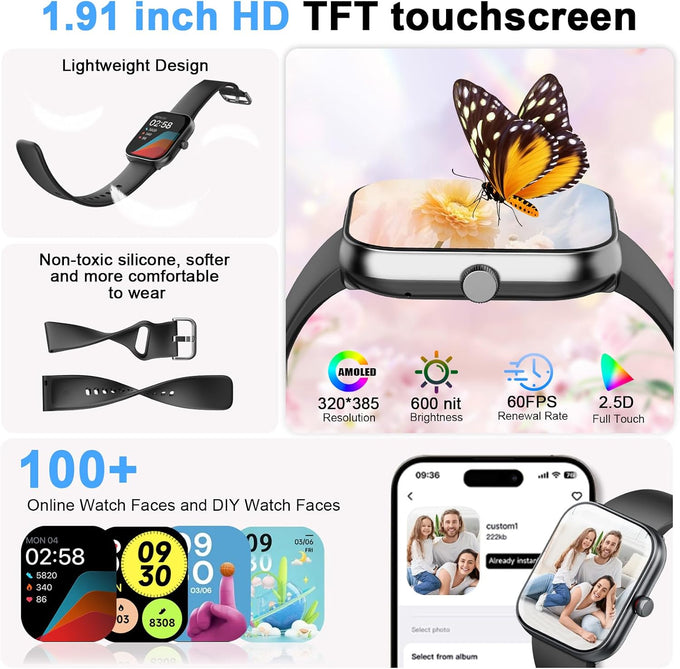 Smart Watch for Women Men, Alexa Built-in, Smartwatch for iPhone & Android Bluetooth Call, 1.91" HD Fitness Tracker with Heart Rate/SpO2/Sleep Monitor, IP68 Waterproof, Fitness Watch 100+ Sports Modes