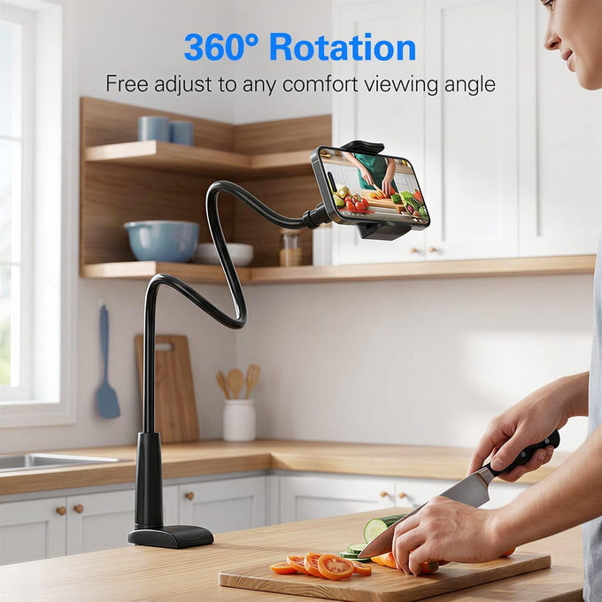 MAGIPEA Gooseneck Phone Holder for Bed, 30in Flexible Overhead Cell Phone Mount for Desk, Hands-Free Viewing Clamp Stand Compatible with iPhone 17 16 15 Pro Max and 3.5-7" Devices