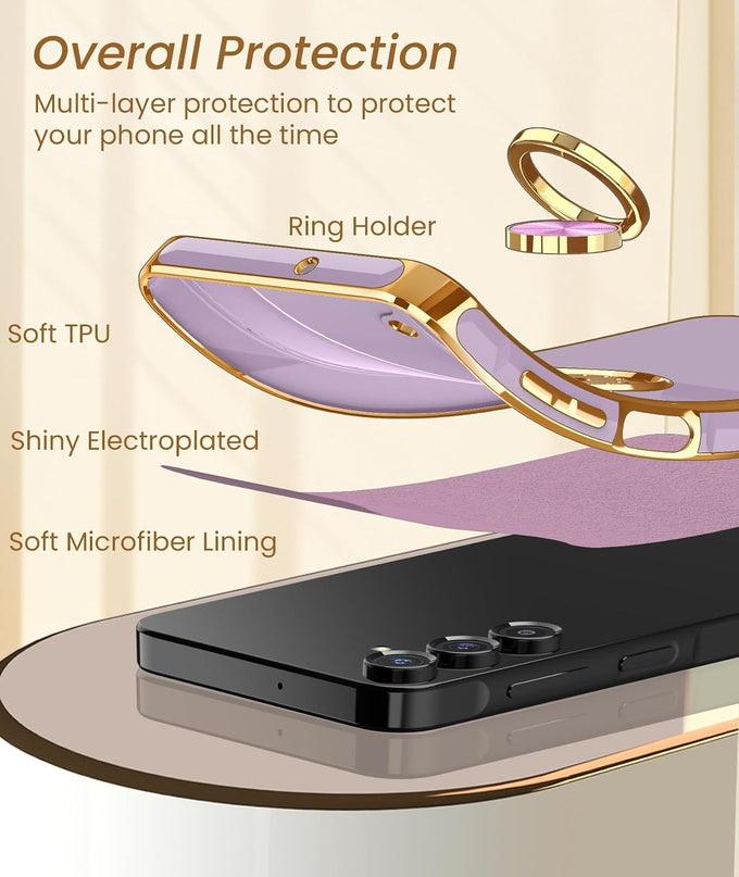 Dretal Plated Gold Edge Rotate Kickstand Case for Samsung Galaxy A16-Purple