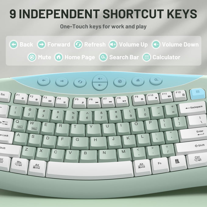 Wireless Keyboard and Mouse Combo Silent Ergonomic Curved Design for Office