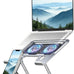 Laptop & Phone 2-in-1 Cooling Stand with Silent Fan, Adjustable Height & Angle, Carbon Steel Foldable Laptop Riser, Gaming Laptop Cooler Pad for Laptops Up to 18 Inch (Silver)