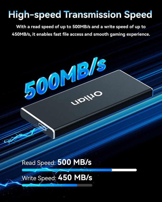 Orlian 250GB External Portable SSD Solid State Drive USB 3.1 Gen 2 Up to 500MB/s High-Speed Solid State Drive for Phone, Windows, Android, PC and More