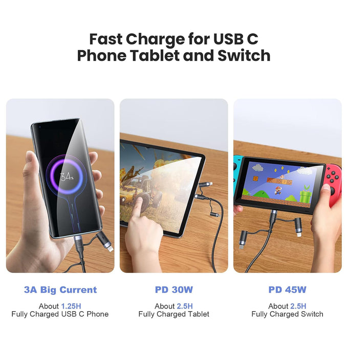 3-in-1 USB C Multi Fast Charging Cable 60W 4FT Nylon Multi Charger