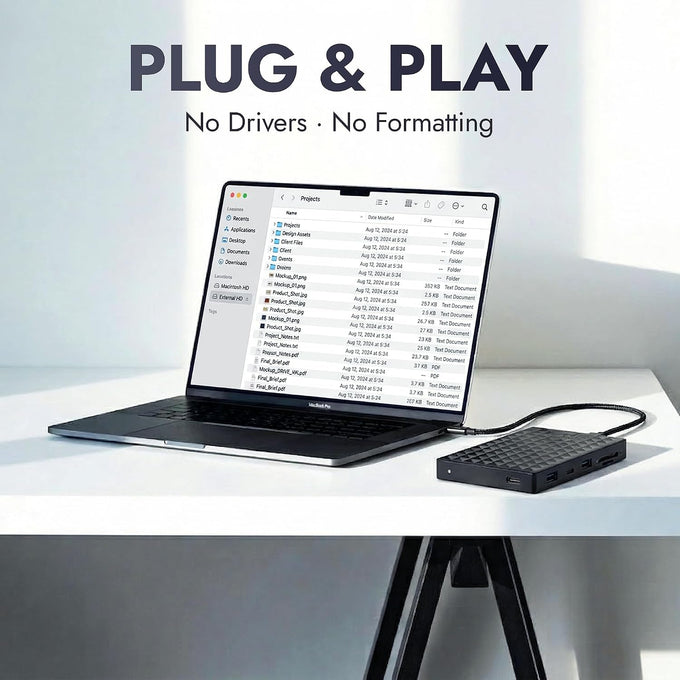 Nexus 500GB Portable External Hard Drive with Built-in Docking Station 5-in-1 USBC Hub, USB 3.1 10Gbps, SD & MicroSD, Bus-Powered, Compatible with MacBook, Laptop, iPad (500GB + 5-IN-1 DOCK)