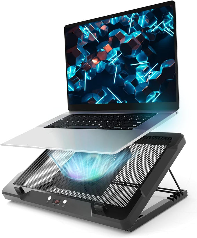 DEPGI Laptop Cooling Pad, Laptop Cooler Stand with 5.5" Movable Fan Easy to Clean, 10 RGB Light Modes, Auto Temp Sensor & 3-Speed Manual Control, Ultra Quiet ≤40dB for 14–17.3 Inch Laptops
