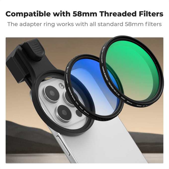 K&F CONCEPT 58mm Press-on ND2-32 Phone Lens Filter Kit