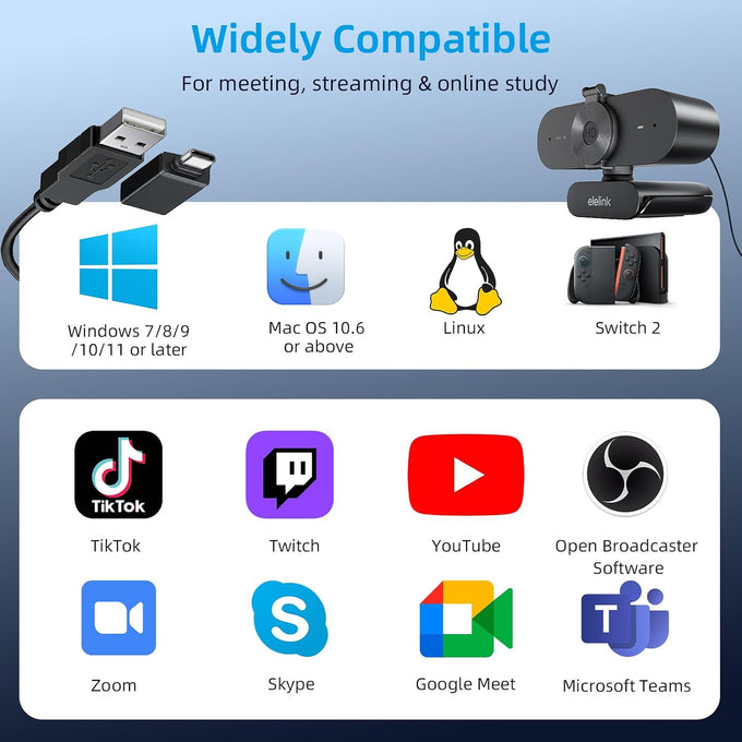 4K USB Webcam for PC,Auto Focus Streaming Web Cam,Dual Noise Reduction Mics