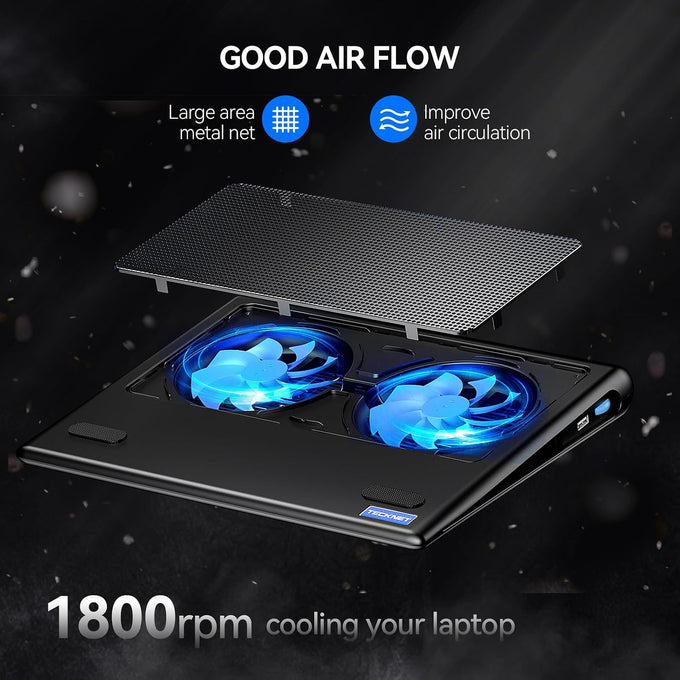 TECKNET Laptop Cooling Pad - 12"-15.6" Laptop Cooler with Quiet Cooling Fan
