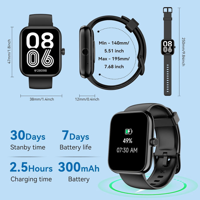 Smart Watch with Alexa Built-in, 1.83" HD Touchscreen 2026 Fitness Tracker with Bluetooth Fitness Watch Heart Rate/Sleep Monitor, 120+ Sport Modes, IP68 Waterproof, Smartwatch for Android iOS (Black)