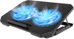 LIENS Laptop Cooling Pad with Adjustable Height Two 5.1 Inches Fan 2 USB Ports Suitable for 12"-15.6" Laptops（Black）