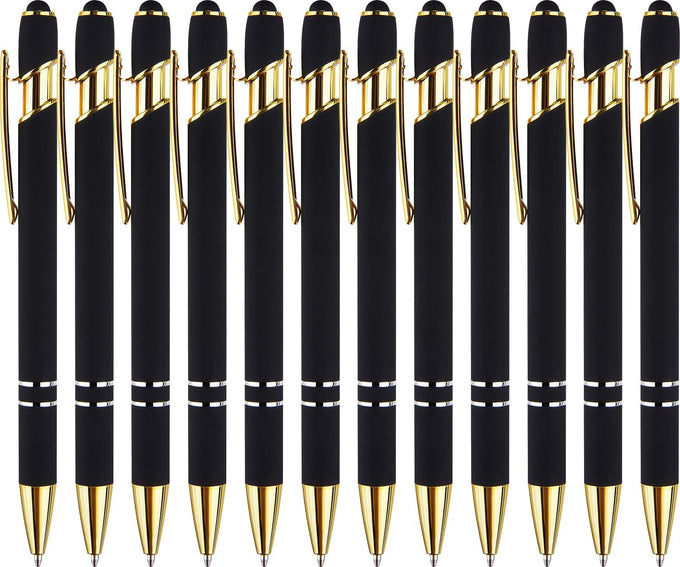 LINFANC 12 Pack Nice Black Pens Ballpoint Pens Stylus Pen for Touchscreen
