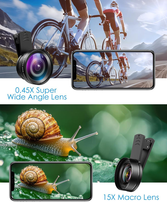 AMIR Phone Camera Lens, 0.45X Super Wide Angle & 15X Macro Lens Kit