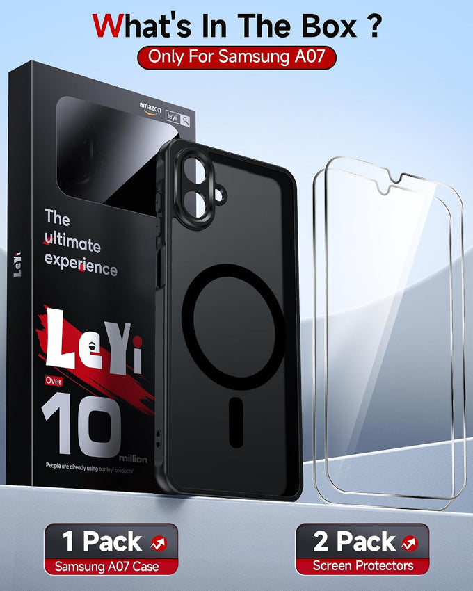 LeYi for Samsung A07 Phone Case [Magnet Fit] Slim Frosted Translucent Black