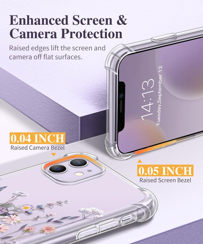 GVIEWIN for iPhone 11 Case Floral, Screen Protector & Camera Lens Protector