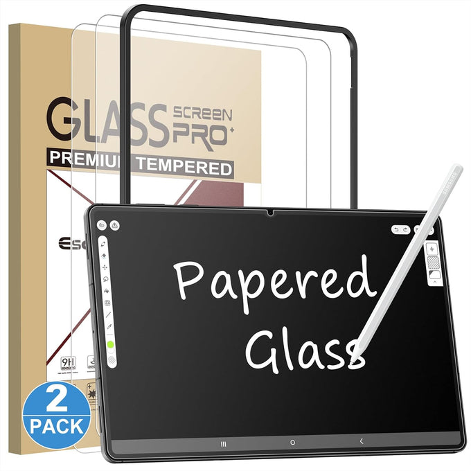 Esanik 2 Pack Like Paper Glass Screen Protector for Samsung Galaxy Tab S10 Lite/S10 FE/ S9 / S9 FE (11 inch) 9H Tempered Glass Film with Alignment Frame, Writing Like on Paper, Anti Glare