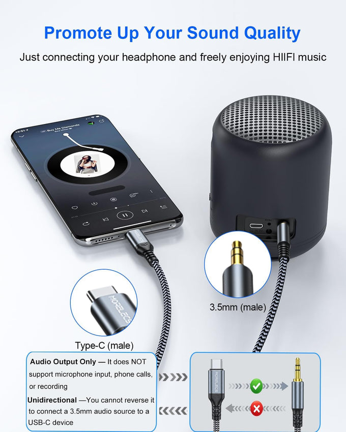 Aux to USB C - Braided USB-C to 3.5mm Aux Cable for Car(3.3FT)